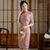 Vestido chino de gamuza floral cheongsam tradicional ajustado hasta la rodilla