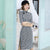 Vestido de cuadros de estilo chino cheongsam moderno de gamuza hasta la rodilla de media manga
