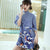 Mini abito cinese cheongsam a mezza manica con spalle in pizzo floreale