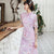 Halbarm Blumenspitze Applikationen Knielang Ao Dai Chinesisches Kleid