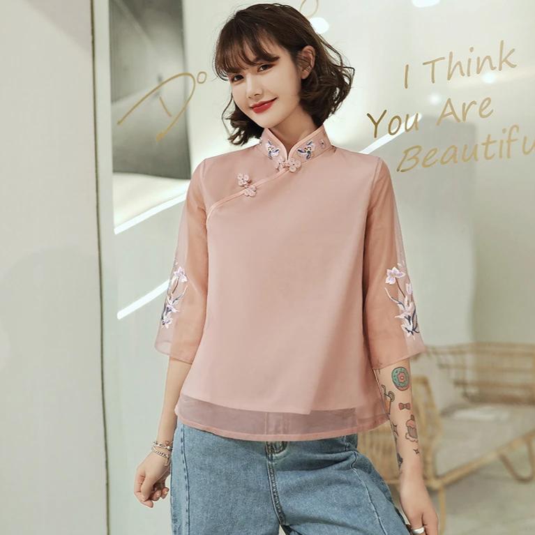 IDREAMMART Mandarin Collar Half Sleeve T-Shirt