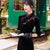 Vestido Qipao Cheongsam moderno hasta la rodilla bordado floral terciopelo
