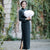 Elegante vestido de madre de longitud completa Cheongsam de cachemira de visón