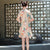Modernes Cheongsam-Chic-Mini-Tageskleid aus Samt mit Blumenmuster