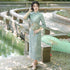 3/4 Sleeve Floral Velvet Cheongsam Full Length Chinese Dress