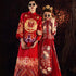 Traje de boda chino tradicional de manga 3/4 con bordado floral y pavo real