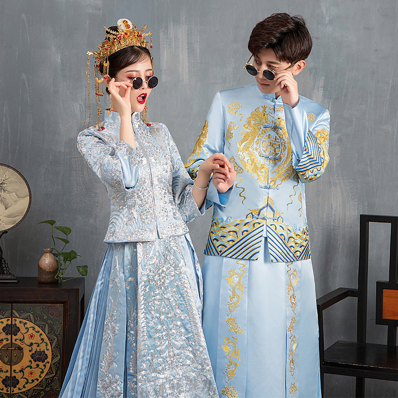 Floral Embroidery Double Sleeve Retro Chinese Wedding Suit with Tassel ...