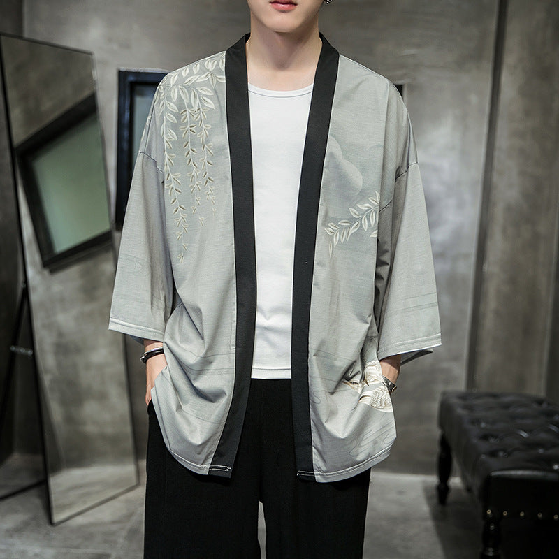 Men's Kimono Jacket - Crane Details