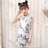 Mini vestido chino cheongsam de la muchacha de la manga del casquillo del cuello mandarín del patrón de la mariposa
