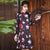 Long Sleeve Floral Modern Cheongsam Knee Length Chinese Dress Plus Size