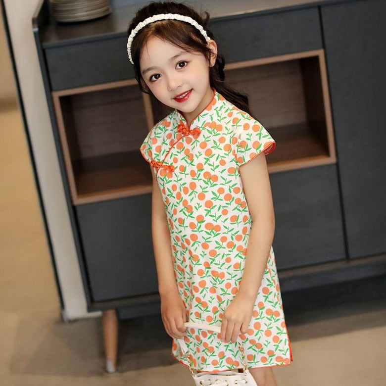 Stretchy Kid's Cheongsam Knee Length Floral Chinese Dress – IDREAMMART