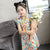 Abito cinese in cotone floreale Cheongsam con maniche a balze per bambini