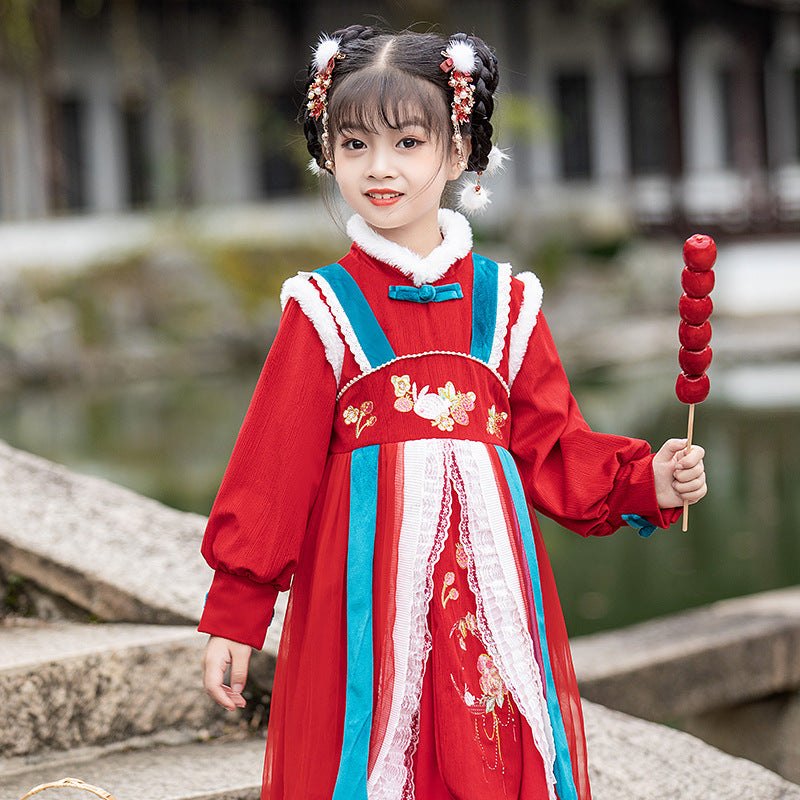 Puff Sleeve Girl's Hanfu Suit Traditional Chinese New Year Costume wit ...