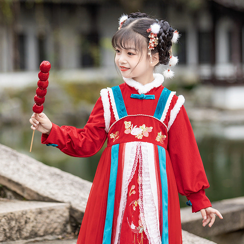 Puff Sleeve Girl's Hanfu Suit Traditional Chinese New Year Costume wit ...