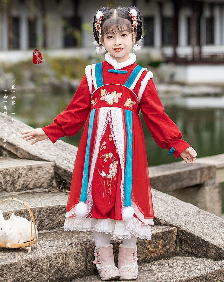 Puff Sleeve Girl's Hanfu Suit Traditional Chinese New Year Costume Wit 