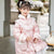 Cappotto imbottito da bambina in stile cinese con collo di pelliccia e bordo in pizzo
