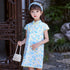 Vestido chino cheongsam para niños con patrón de abanicos orientales