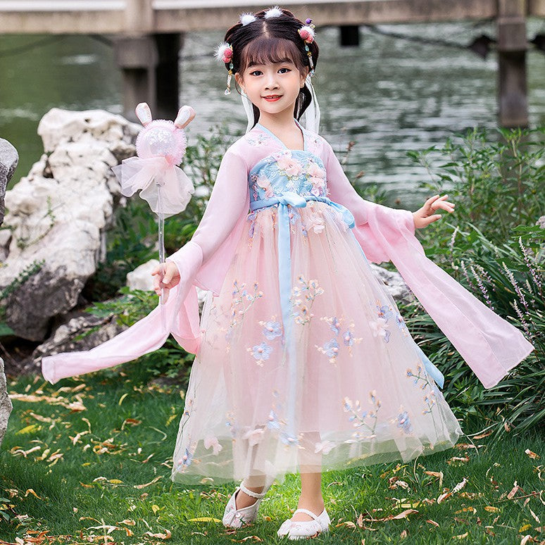 Trumpet Sleeve Fairy Embroidery Girl's Han Chinese Costume Princess Dress