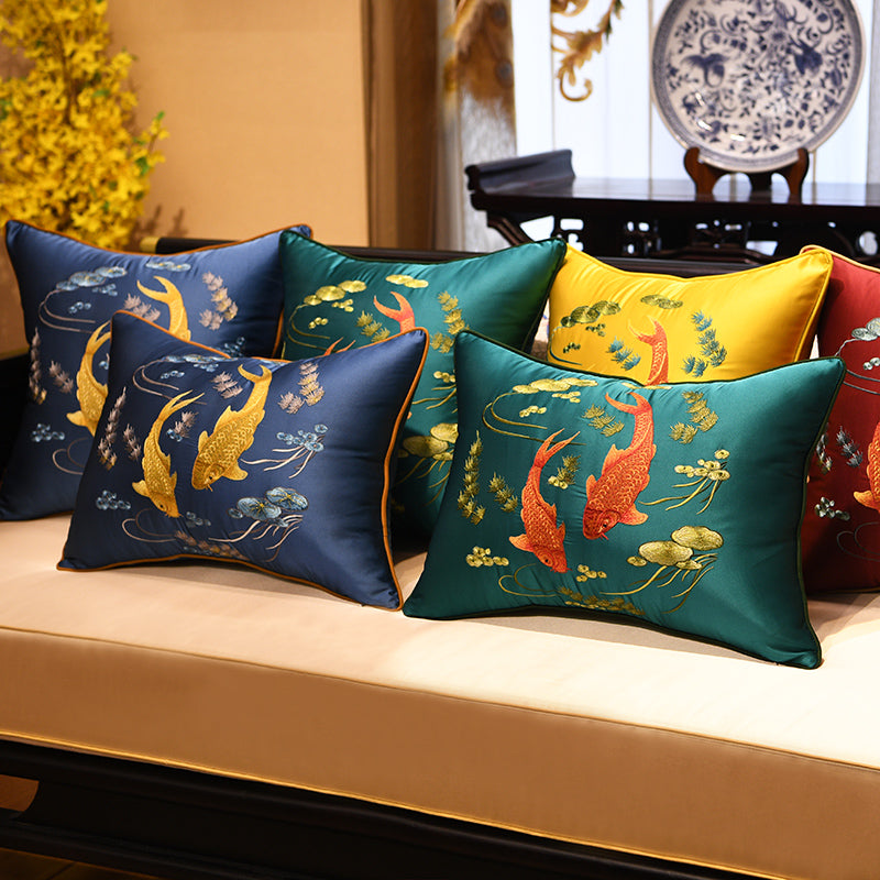 Fish Embroidery Brocade Traditional Chinese Cushion Covers – IDREAMMART