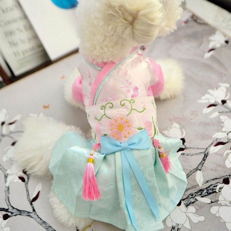 Floral Embroidery Traditional Chinese Hanfu Holiday Dress for Dog Tedd ...