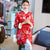 Manteau coupe-vent moulant de style chinois avec col en fourrure de brocart floral