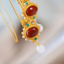 Red Coral with Pearls & Turquoise Pendant Gilding Necklace