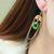 Boucles D'oreilles De Style Chinois En Jade Fleur Dorée & Bouton Rond