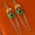 Boucles D'oreilles De Style Chinois En Jade Fleur Dorée & Bouton Rond