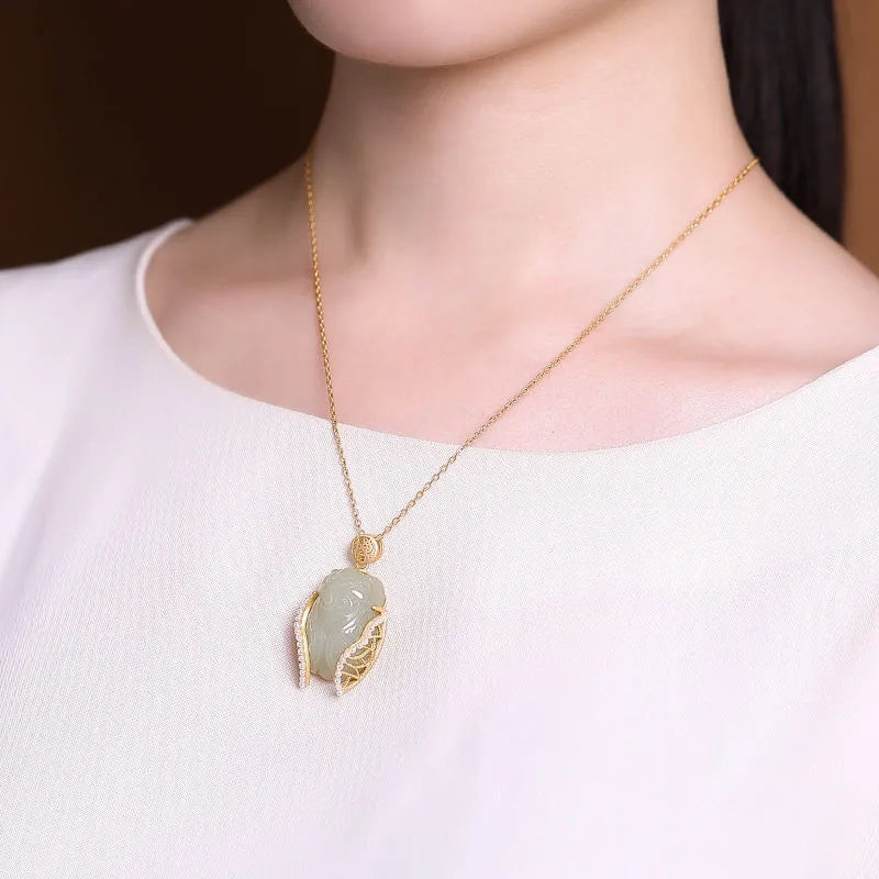 Cicada Shape Jade Pendant Gilding Necklace – IDREAMMART