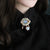 Retro Ovaler Edelstein mit Perlenvergoldung Silberbrosche