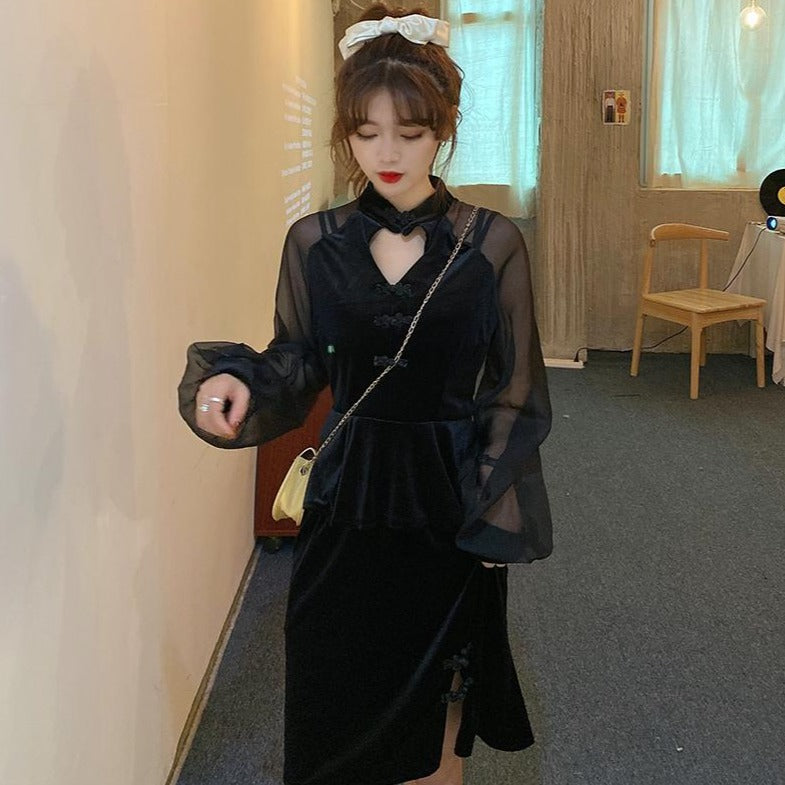 Frágil Comandante Burlas Vestido chino de terciopelo estilo Lolita con manga larga ilusión Vest –  IDREAMMART