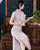 Vestido chino cheongsam retro de algodón elegante floral de manga corta