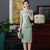 Short Sleeve Floral Fancy Cotton Retro Cheongsam Knee Length Chinese Dress