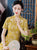 Kurzarm Floral Fancy Cotton Retro Cheongsam Knielanges Chinesisches Kleid