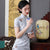 Vestido chino de longitud completa de Cheongsam retro de algodón elegante floral de manga corta