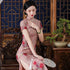 Short Sleeve Floral Fancy Cotton Retro Cheongsam Tea Length Chinese Dress