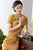 Robe chinoise traditionnelle à fleurs Cheongsam en coton fantaisie à manches courtes